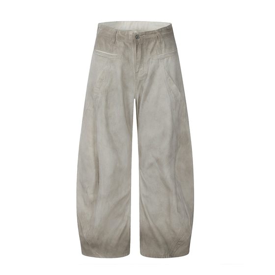 American retro dirty white banana cutlet jeans tide brand men and women's new loose casual wide leg washed old