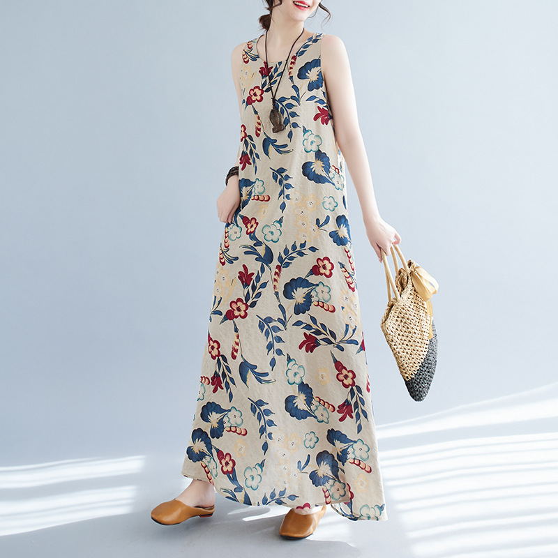 Actual Shot of the 2025 Summer New Style Bohemian Plus-Size Sleeveless Round-Neck Printed Mid-Length Dress for Women Actual Shot of the 2025 Summer New Style Bohemian Plus-Size Sleeveless Round-Neck Printed Mid-Length Dress for Women