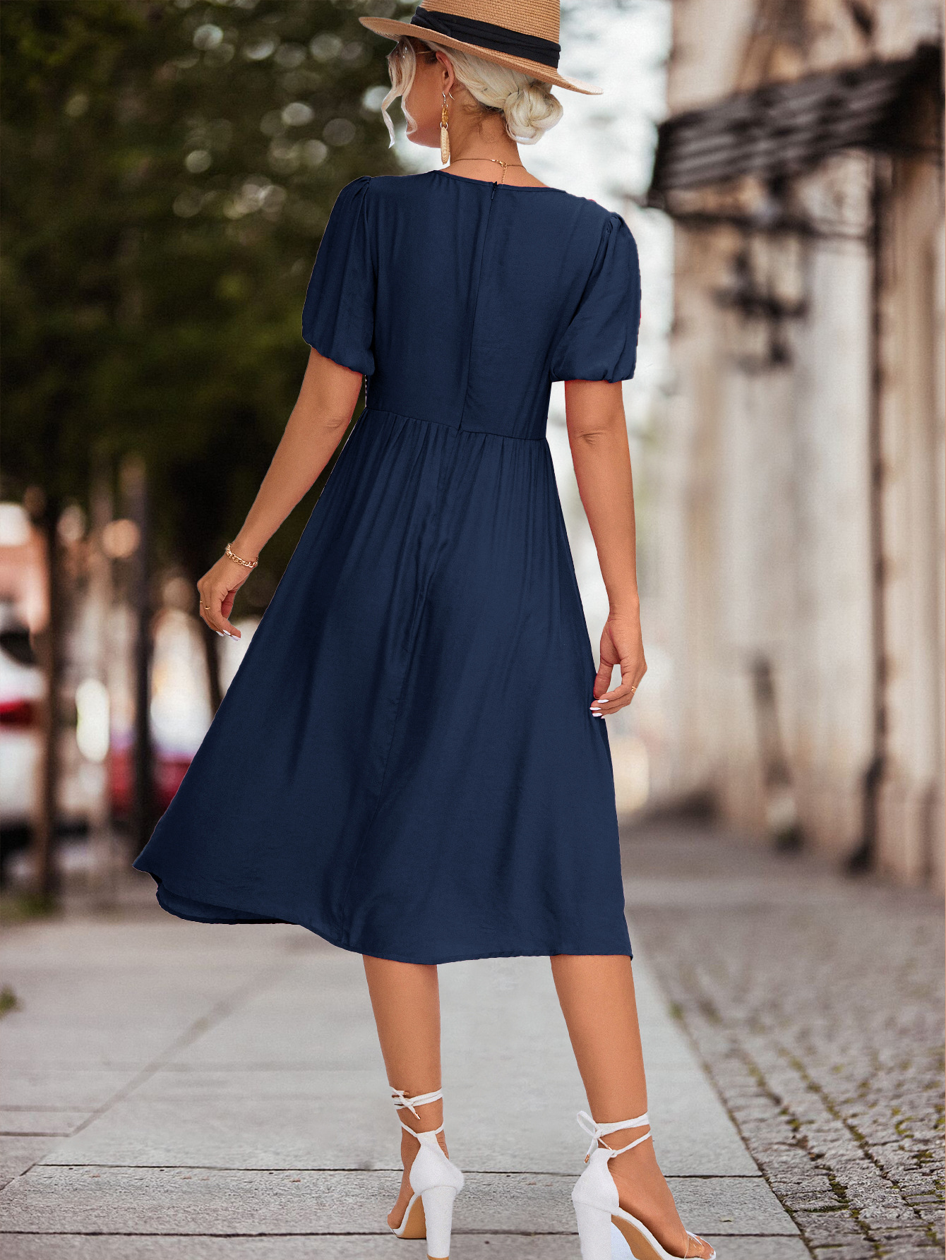 Women's Ruffled Short Sleeve Twisted Dress For Summer Elegance_voghion.com