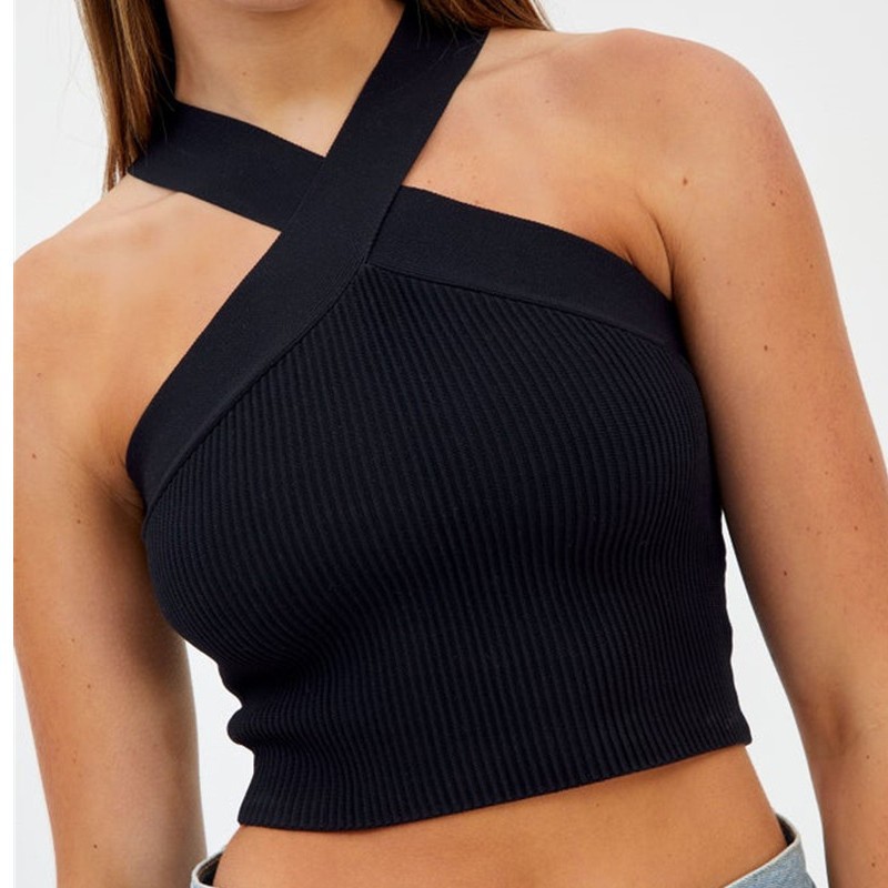 182g Weight Spandex Fabric Type Short Top Length Halter Crisscross Tank Tops Type Holiday, Street Occasion Halter Neck Neckline Slim Fit Type Solid Color Pattern Summer, Spring Season Women's Gender Backless Design Streetwear Style Wholesale Women's Streetwear Solid Color Backless Tank Tops 20