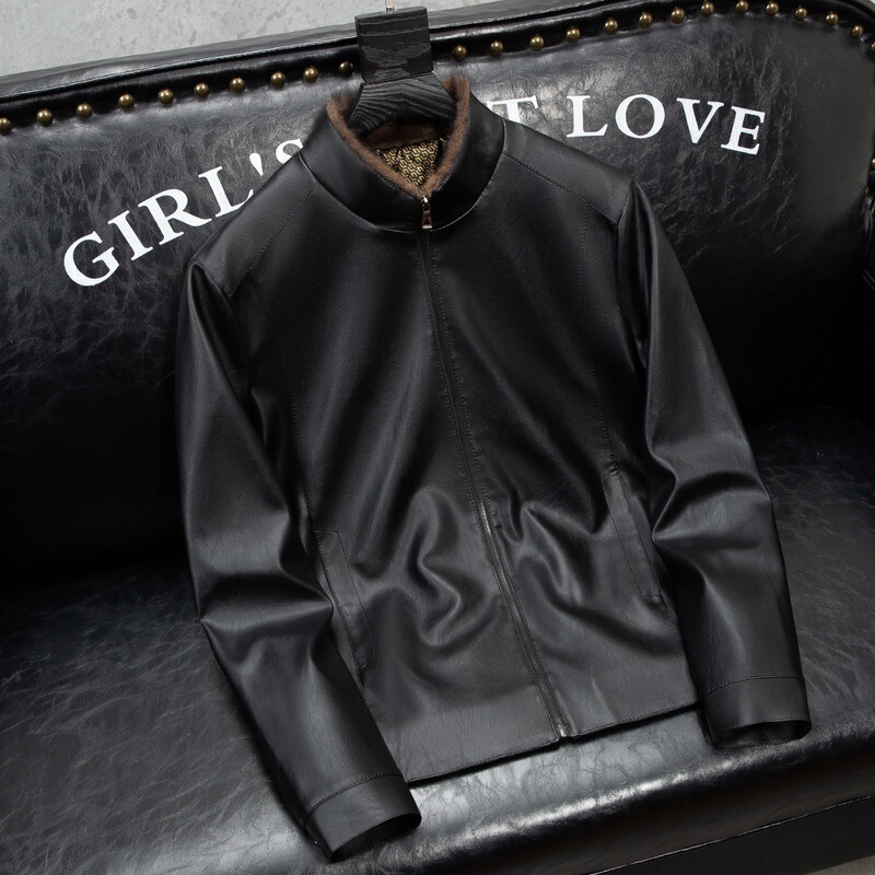 Black Gold Graphene Leather Jacket 2024 New Men's fleece-lined Thickened Vertical Collar Fur One Flip Collar Men's Leather Jacket