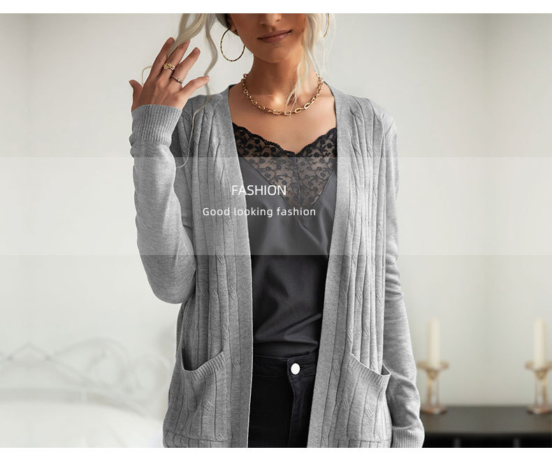 autumn gray long-sleeved loose sweater cardigan nihaostyles wholesale clothing NSDMB93673