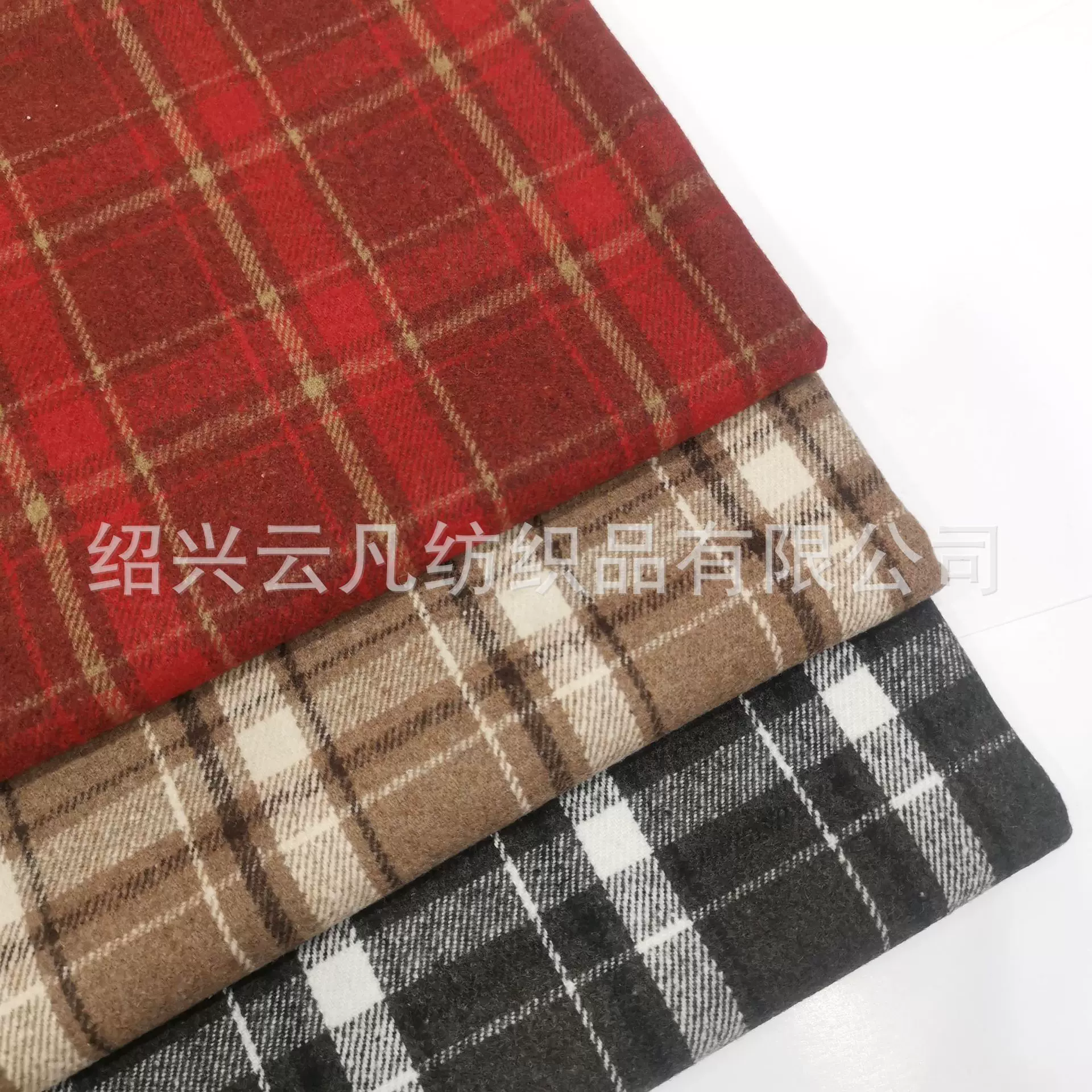 现货供应粗纺羊毛格子呢麦呢格圣诞红花呢