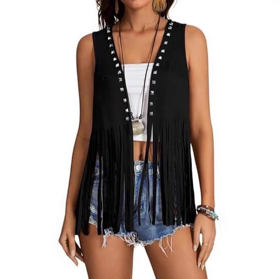 跨境款Cowgirl Waistcoat Vest y2k Women Sleeves Suede