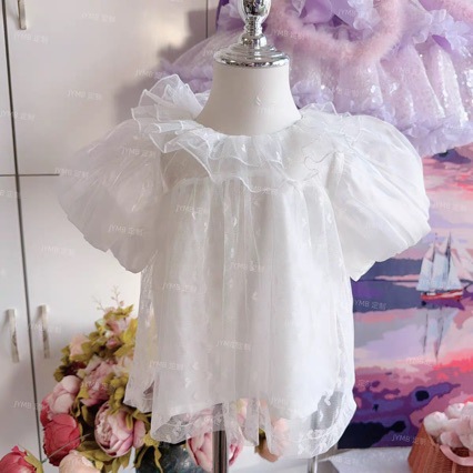 Girls' Short-Sleeved Lolita Bottoming Shirt, Children's Heart Bottoming Shirt, Doll Shirt, Pure White Shirt, School Performance Bottoming Shirt