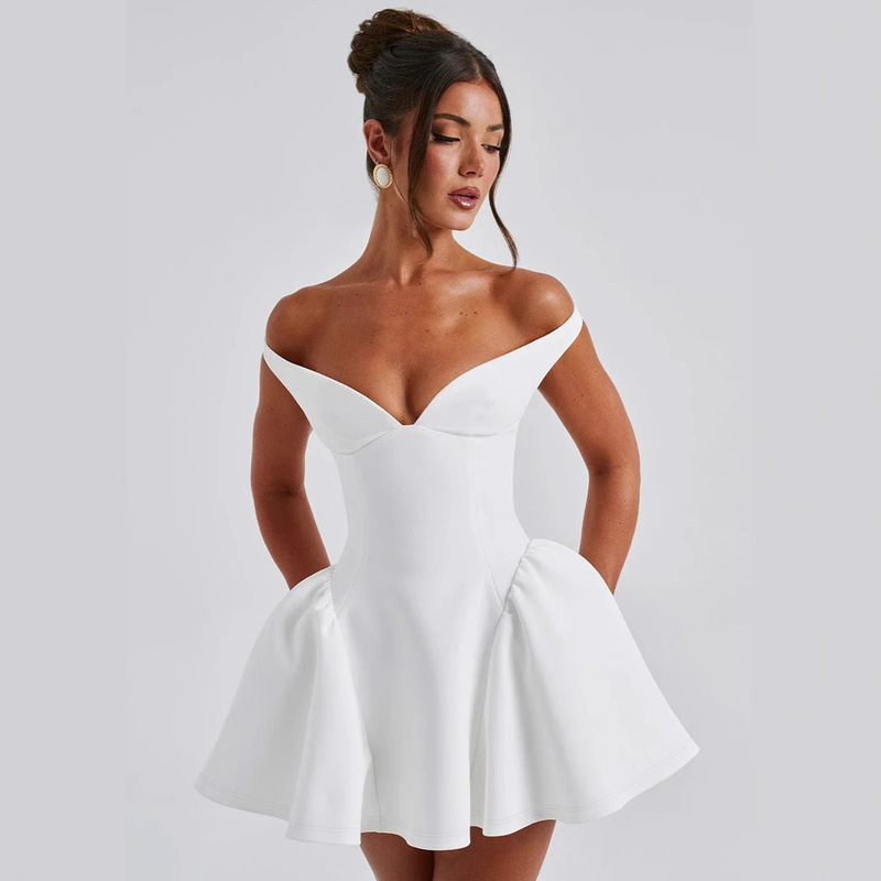 French Style European and American Hot-Selling Spring and Summer Women's Clothing Pure Color Deep V Backless Fashion Party Elegant Sexy Slim Dress