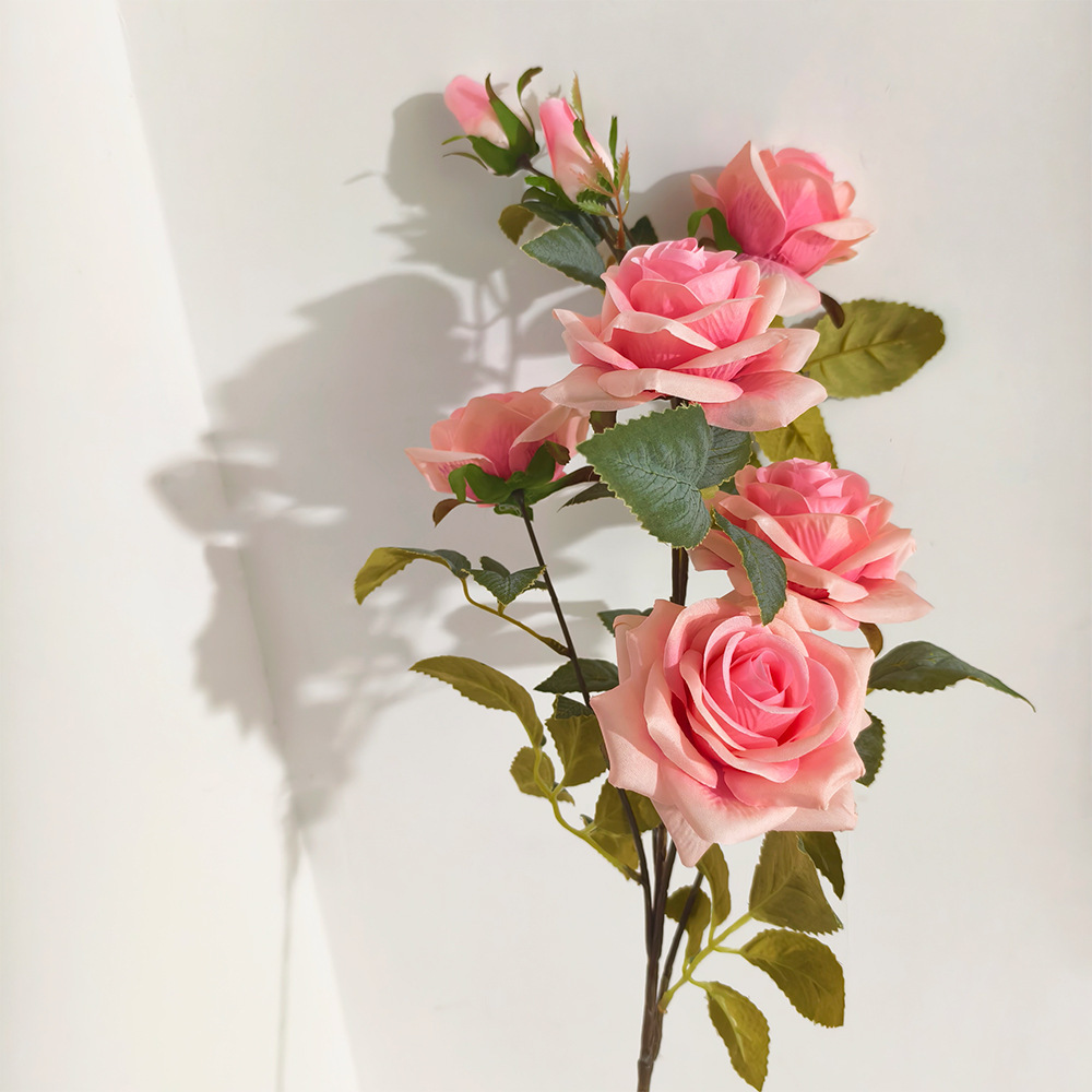 7 flores de simulación atmósfera nórdica romántica fotografía de bodas decoración del hogar rama larga de una sola rama de simulación de flores arregladas rosas