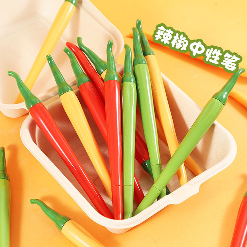 New Creative Imitation Green, Yellow, and Red Pepper-Shaped Gel Pens for Students, Stationery, Office Supplies, and Signing