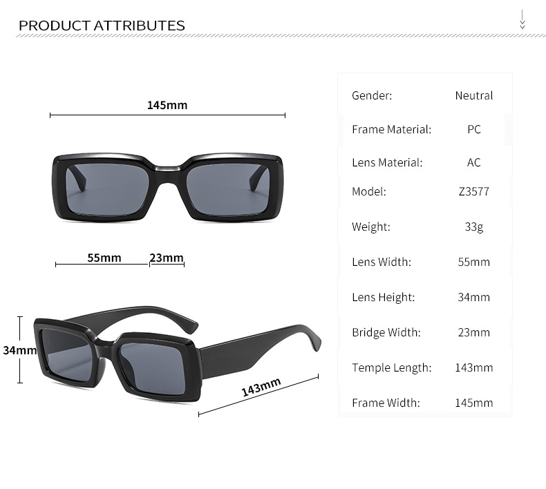 European And American New Rectangular Trendy Plain Sunglasses Hip-hop Sunglasses display picture 1