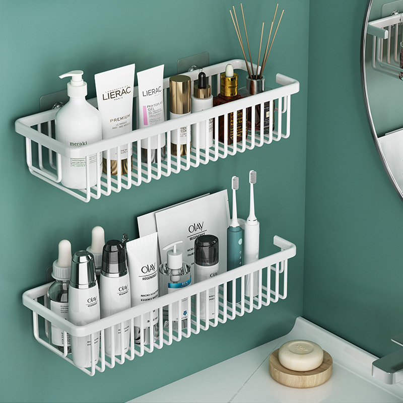 Space Aluminum Bathroom Storage Rack Wall-Mounted Mesh Basket Storage Rack Bathroom Vanity Black Single-Layer Shower Gel Shelf