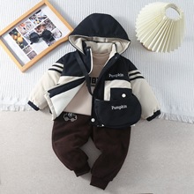 男童秋冬套装夹棉加绒棉衣新款加厚棉服冬装儿童棉袄带包三件套批