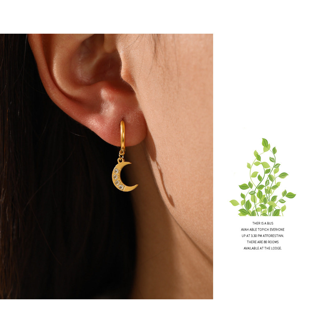 Drop Earrings Classification 1 Pair Quantity Daily Occasion 304 Stainless Steel Material 1 Pair Fashion Star Moon Plating 304 Stainless Steel Rhinestones Stainless Steel Earrings