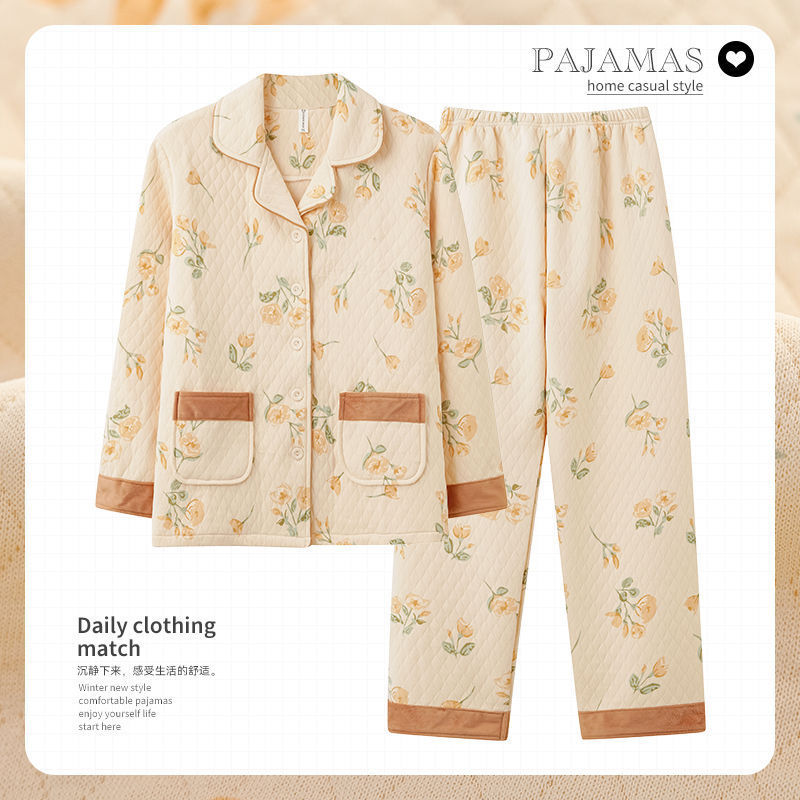 Algodón de aire de mujer engrosado otoño-invierno pijama intercalado invierno se puede usar ropa doméstica caliente de gran tamaño para mujeres