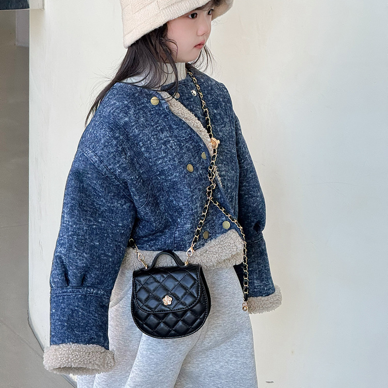 Children's Bag Fashion Chanel Style All-match Rhomboid Portable Crossbody Bag Fashionable Simple Camellia Girl Accessories Bag