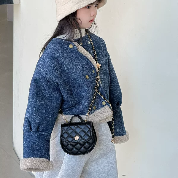 Children's Bag Fashion Chanel Style All-match Rhomboid Portable Crossbody Bag Fashionable Simple Camellia Girl Accessories Bag