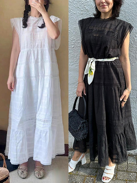 Summer fashionable cute lace dress with a round collar sleevless