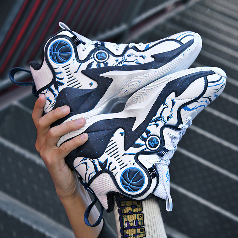 Children's high-top plus size leather basketball shoes boys' rubber sole cement floor sneaker winter fleece-lined cotton shoes generation