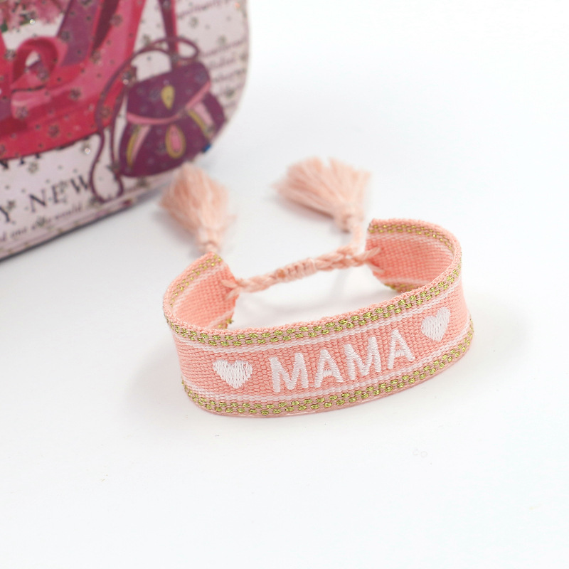Europese En Amerikaanse Sieraden Moederdag Cadeau Etnische Stijl Borduurwerk Mama Lint Kwastje Geweven Vriendschapsarmband display picture 2
