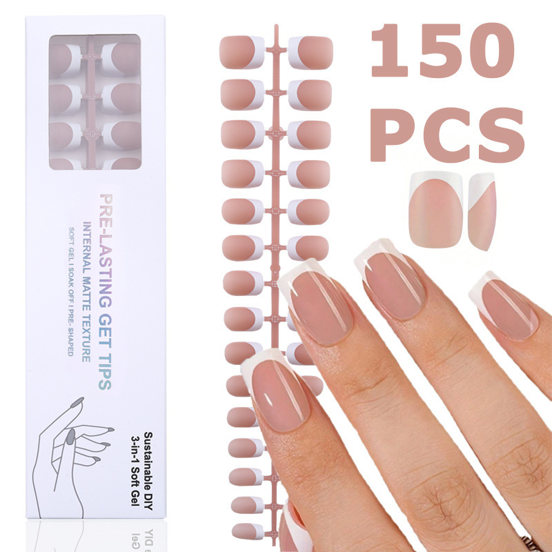 Cross-Border French-Style Press-On Nails, 150 Pieces Boxed, Soft Gel Fake Nails, Semi-Finished Matte Full-Cover Press-On Nails Cross-Border French-Style Press-On Nails, 150 Pieces Boxed, Soft Gel Fake Nails, Semi-Finished Matte Full-Cover Press-On Nails