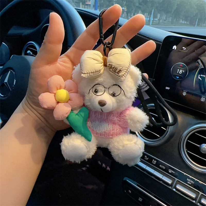 Red popularidad de aire de oso llavero de dibujos animados de alta calidad muñeca de peluche lindo bolso colgante llave del coche mujer