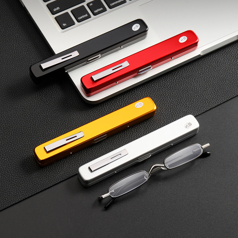 Pen Holder Type with Box Anti-Blue Light Reading Glasses Metal Small Frame Narrow Edge Glasses Internet Coating Reading Glasses Reading Glasses