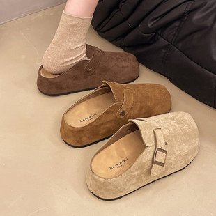 Thick-Soled Birkenstock-Style Slip-On Loafers, Closed-Toe Mules for Women, 2025 Autumn and Winter New Forest-Style Height-Increasing Slippers