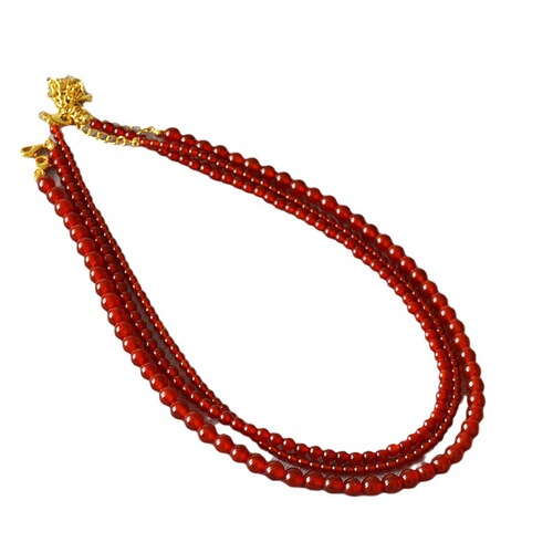 New Chinese style national wind ice through red agate real stone string pearl simple elegant woman temperament necklace clavicle chain wholesale 
