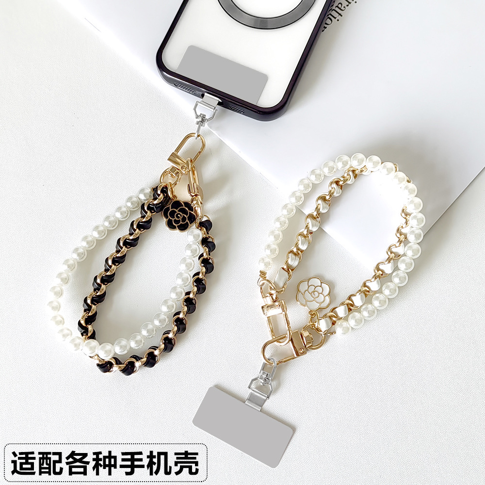 Moda pequeña fragancia teléfono móvil cuerdas de perlas cuerdas de mano cuerdas de cuero de metal cuerdas de muñeca cuerdas de teléfono móvil image 4