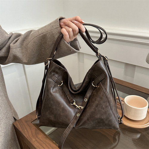 High-end retro large-capacity backpack for women 2024 autumn and winter new multi-purpose single-shoulder cross-body bag tote bag