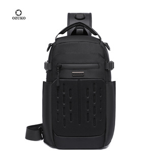OZUKO Functional Chest Bag Crossbody Bag Expandable Multi-pocket Adjustable Shoulder Strap Men's Outdoor Cycling Single Shoulder Bag