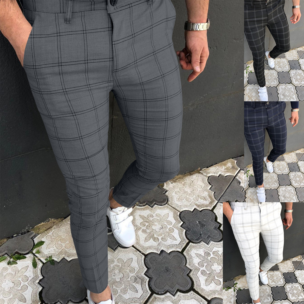 Cross-border Specially Designed for New Double Plaid Printed Casual Pants Summer Men's Casual Small-leg Pants Double-line Casual Pants K1