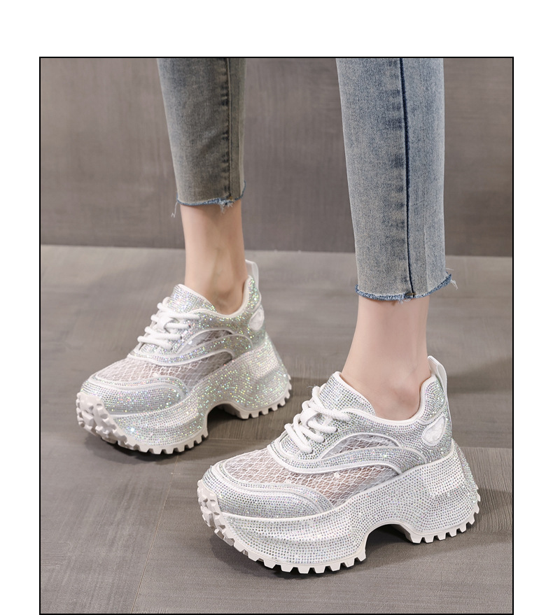 Giày sneaker nữ đế dày lưới thoáng khí đính đá full kim cương — Màu đen chi tiết 13