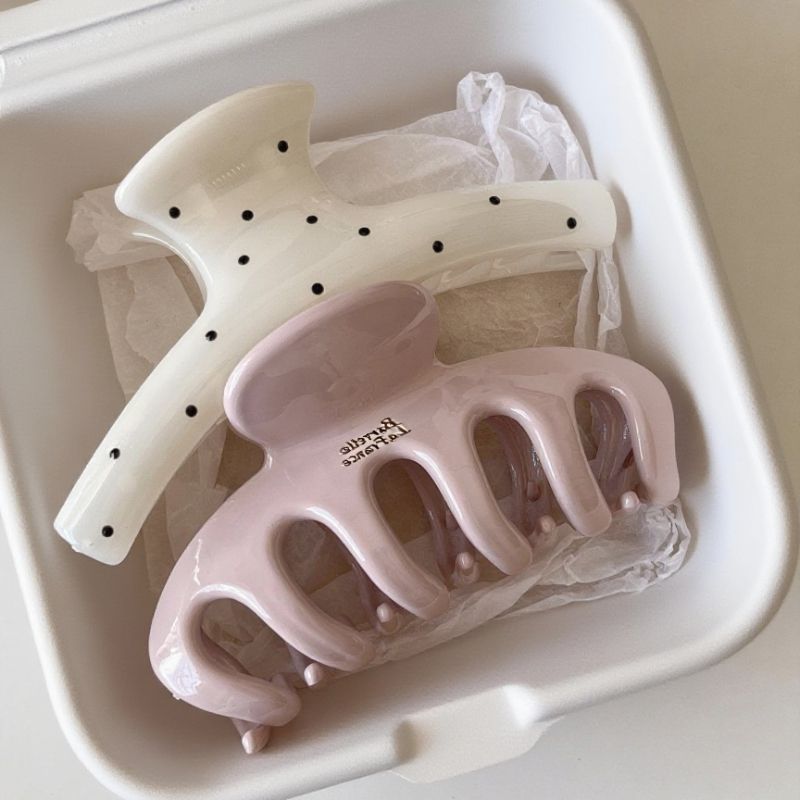 Korean-Style Gentle Polka Dot Hair Clip, Large Cream Texture Pumpkin Hair Clip, Back-Of-Head Updo Shark Clip, Elegant Hair Accessory