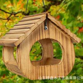 木质鸟窝跨境悬挂式宠物喂食器户外半圆形鸟笼花园工艺品挂绳鸟屋