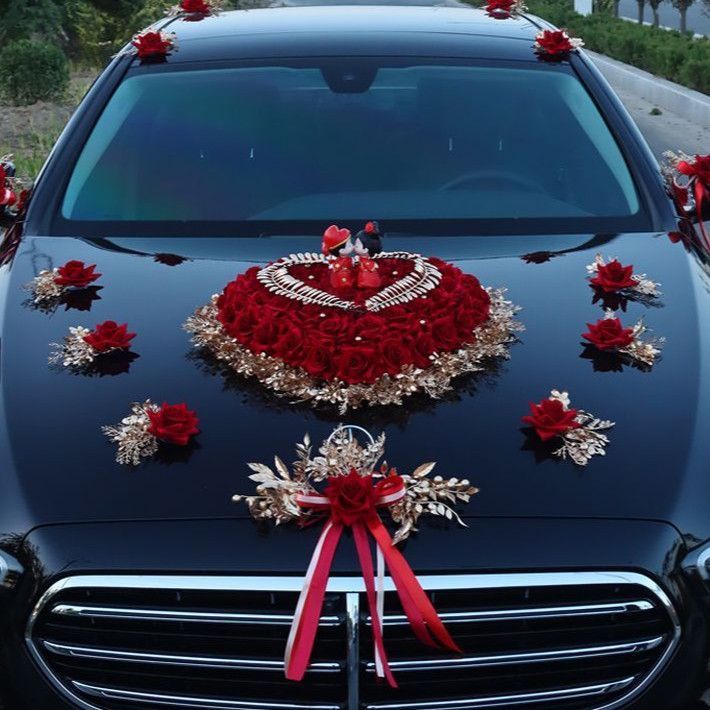 結婚式の車の装飾、フロントフラワー、結婚式の車のセット、クリエイティブなヘッドカーの装飾、フルセットのメーカー|undefined
