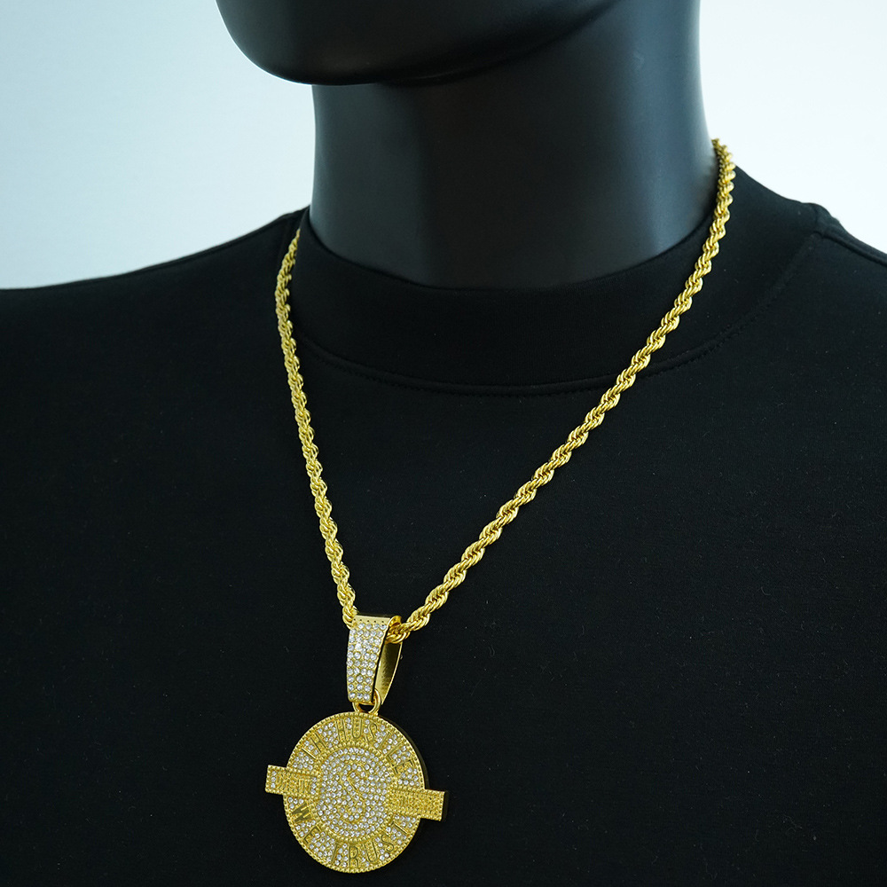 Collar de colgante para hombres europeos y estadounidenses estilo hip-hop popular cubano lleno de diamantes letras de aleación colgante joyería al por mayor