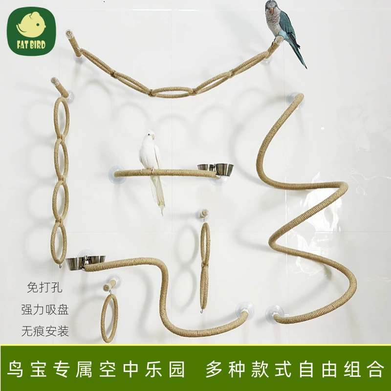 Подставка на присоске для попугая, подставка для антенны, подставка для птиц на стеклянной плитке, портативная подставка из пеньковой веревки для прогулок, попугай-монк.