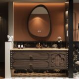 Шкаф для ванной из ротанга, керамический встроенный умывальник, зеркальный шкаф, шкаф для умывальника, комбинированная ванная комната, умывальник для рук, новый стиль 2025