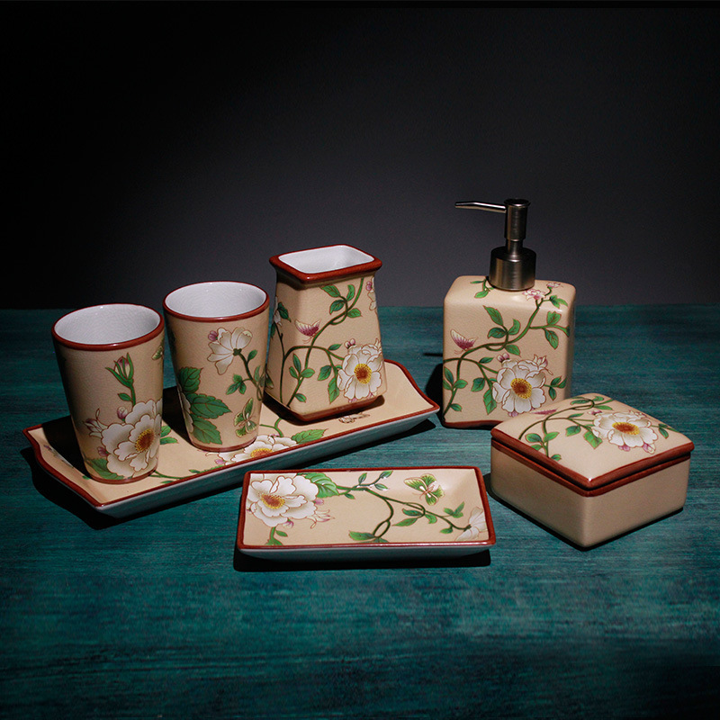 High-end bathroom five-piece wash set Chinese-style light luxury bathroom supplies sink tray model room ornaments