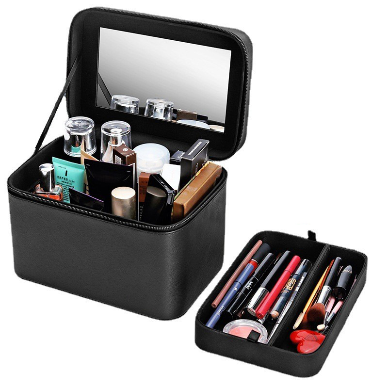 Caso cosmético transfronterizo portátil de viaje de gran capacidad bolsa de cosméticos portátil simple caja de almacenamiento de cosméticos con espejo al por mayor