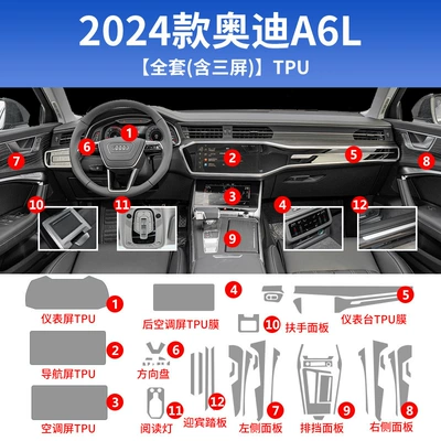25 Audi A6L Central Control: Car interior film - 19-25-audi-a6l-complete-set-including-three-screens-tpu