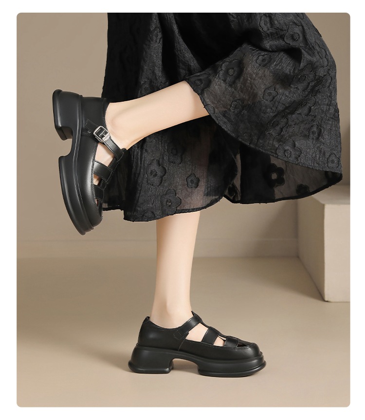 Dép sandal La Mã nữ đế dày da thật bít mũi — BK153 màu đen chi tiết 20