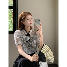 新中式提花盘扣薄款短袖罩衫吊带连衣裙女夏季2025春装时尚两件套