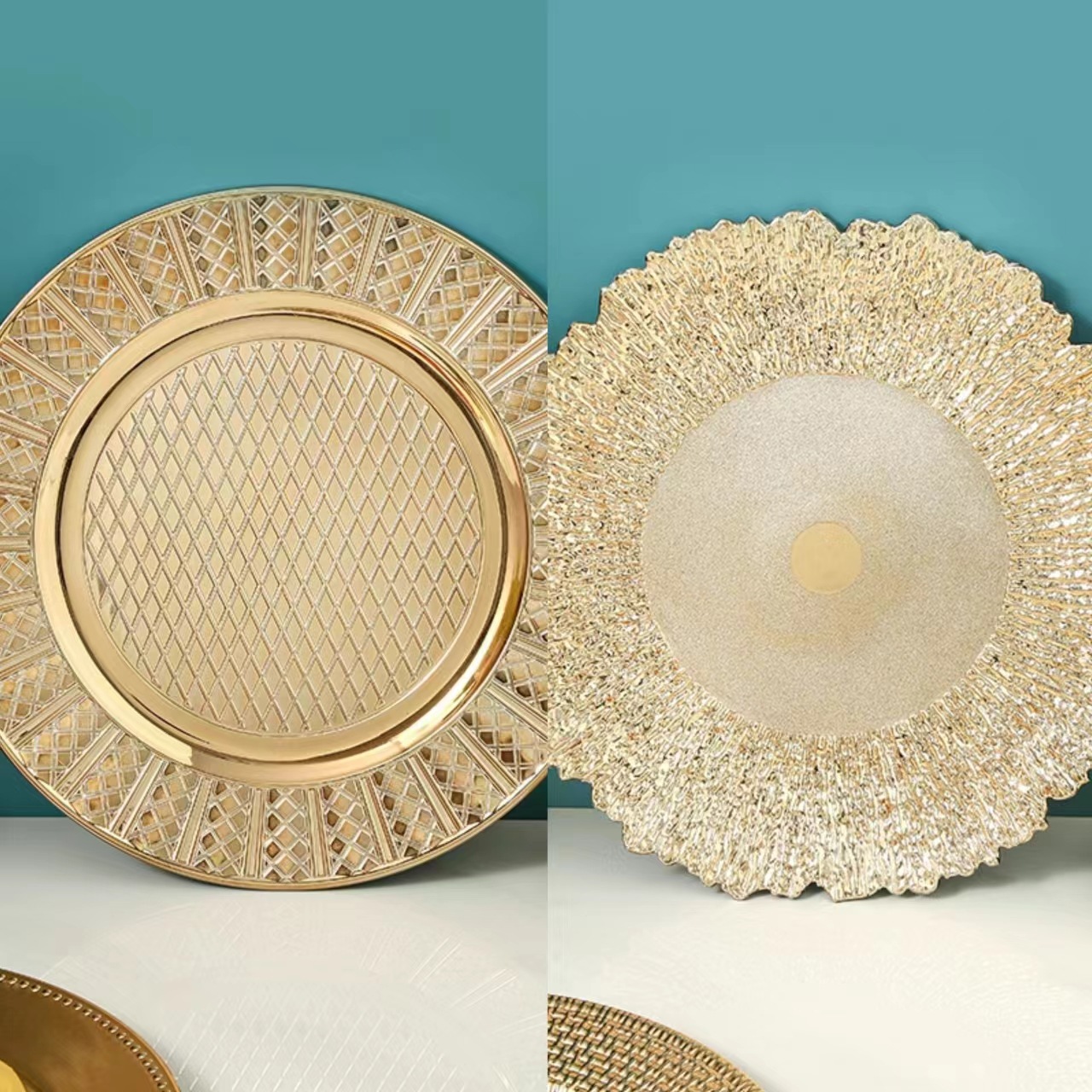 Placas de cargador en stock de platos de frutas retro europeos, platos de decoración doméstica de encaje, platos de conchas al por mayor