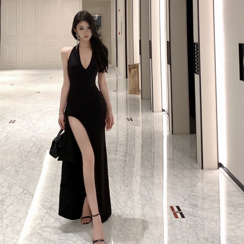 Birthday Ball Neck Hanging dress Women's Hepburn Style High-end Gift Dress Holiday Style Slim-fit Slimming Sexy Long Dress