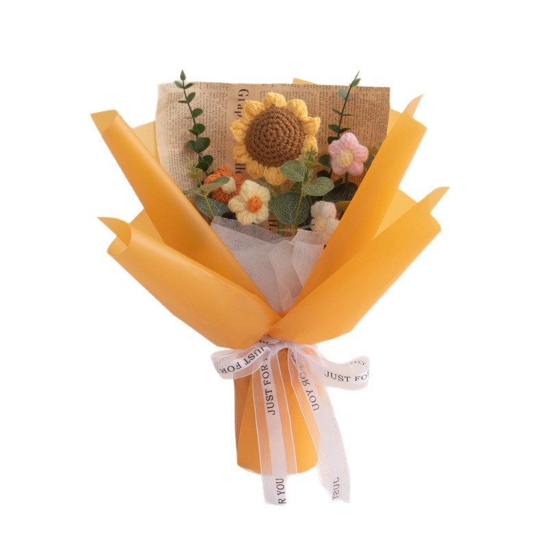 De lana de ganchillo pequeño ramo de regalo girasol acabado flor regalo de negocios lana hecha a mano de bricolaje de ganchillo flor artificial