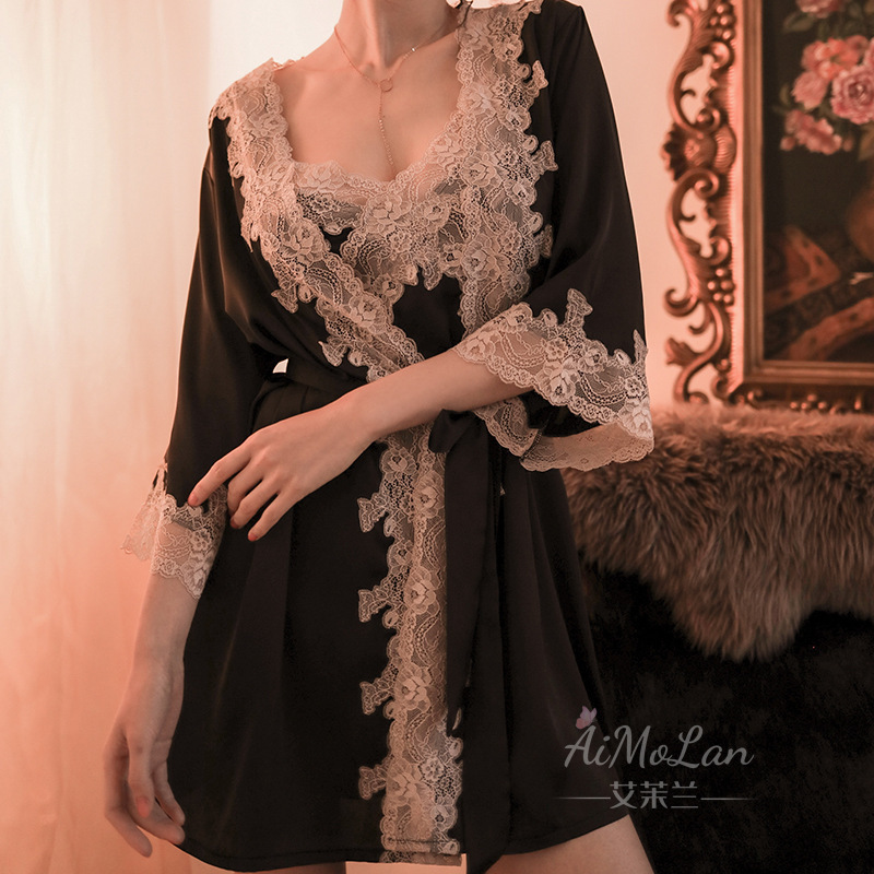 Meishilan Sexy Pajamas for Women Summer Ice Silk Suspender Nightgown New Style Nightgown Sexy Lace Temptation Set 122 # Meishilan Sexy Pajamas for Women Summer Ice Silk Suspender Nightgown New Style Nightgown Sexy Lace Temptation Set 122 #