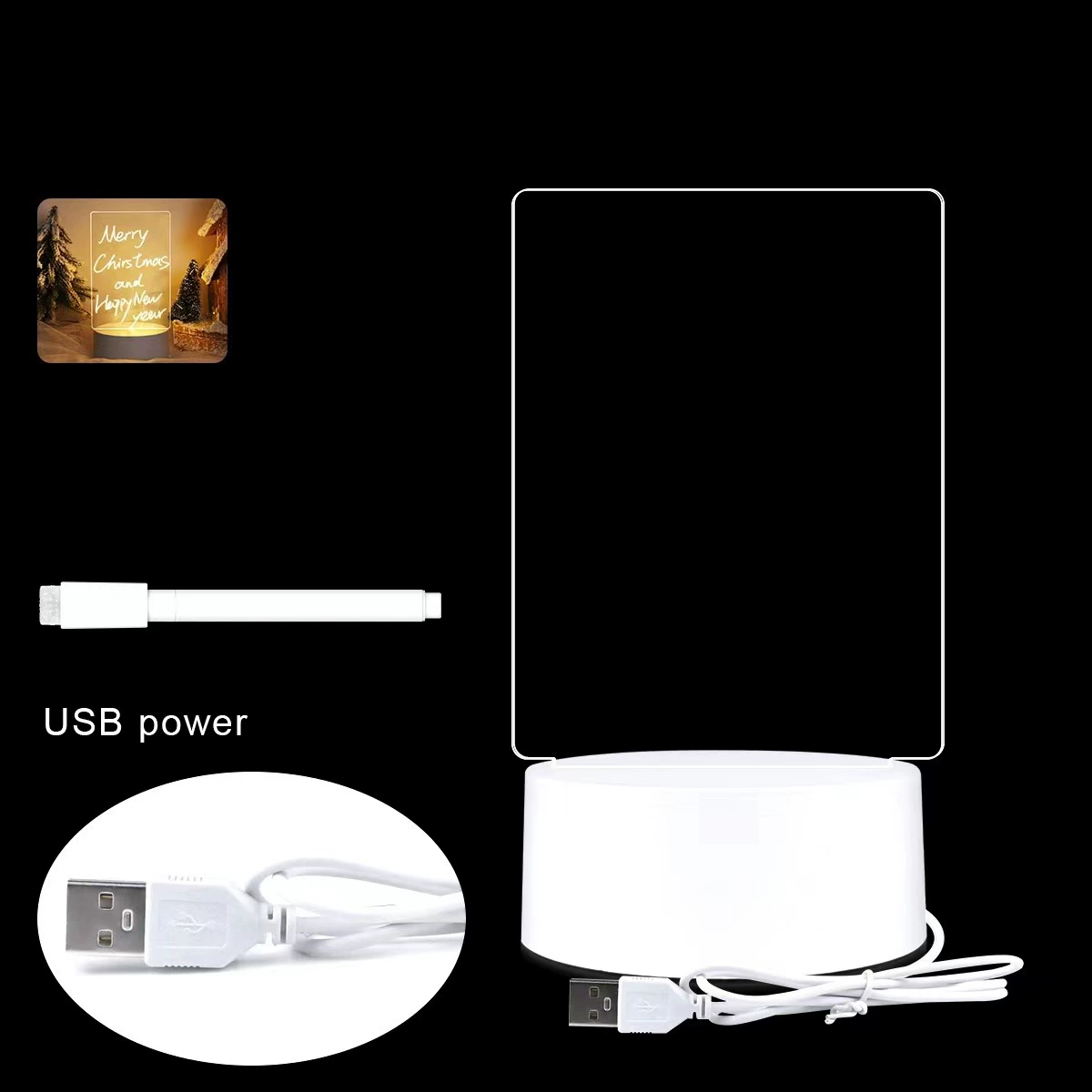 Acrylic 3D night light, USB/touch control, rectangular/vertical/round panels, 12.5×5×17 cm