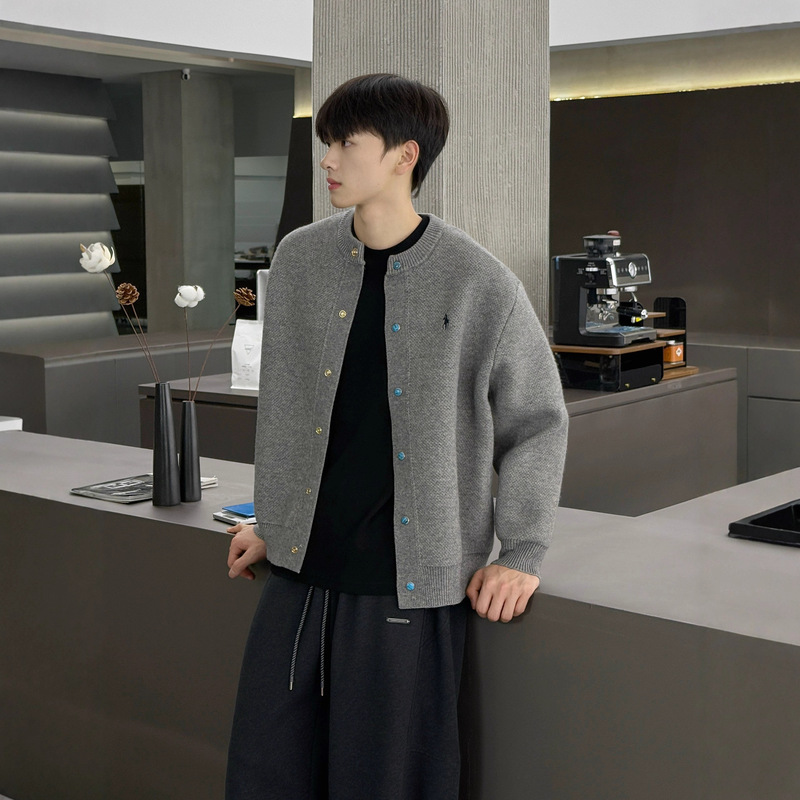 2025 New Simple Knitted Cardigan Jacket Men's Spring Tops Trendy Men's Turquoise Sweater Jacket Men's Spring and Autumn