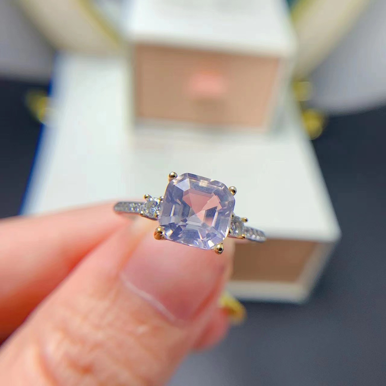 organic lavender ring with crystal with amethyst